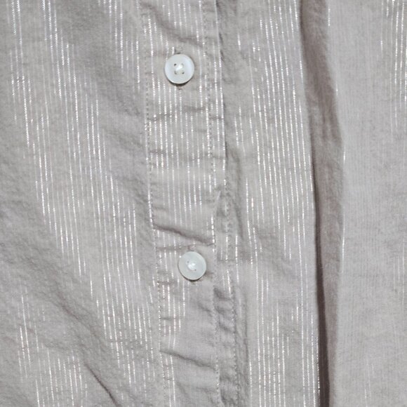 Gap Big Shirt Button Front Womens Size Medium Beige Metallic Stripe Long Sleeve - Picture 4 of 7